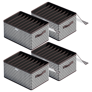 換季衣物可折疊防塵含蓋收納整理箱 大 9格, 千鳥格紋, 4個
