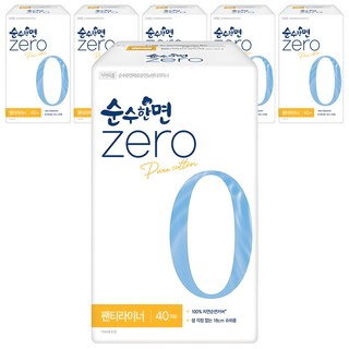 순수한면 제로 순면 뉴 팬티라이너, 슈퍼롱, 40개입, 6개