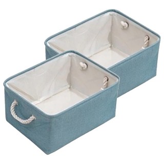 棉麻收納箱 亞麻材質, 大(41 x 32 x 21cm), 湖水綠, 2個