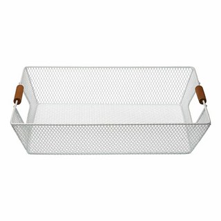 VERSA 長方木柄鏤空收納籃 鋁和杉木材質, 白色, 1個