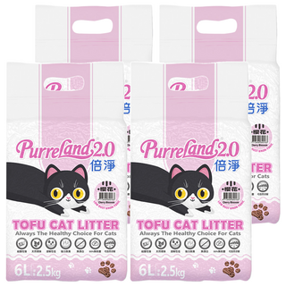 PurreLand 倍淨 2.0豆腐貓砂 凝結力強 低粉塵, 櫻花, 6L, 4包