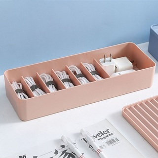 Couselect 多功能分格線材收納盒 附魔鬼氈綁帶, 2個, 粉色