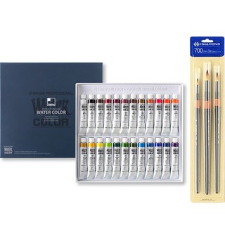 ShinHan 專家用水彩顏料 7.5ml + Hwahong 水彩筆 700R B 3件組, 24色, 500g