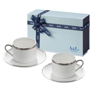 A&L 骨瓷咖啡對杯禮盒組, 一杯二盤, 43%骨瓷+耐磨金花紙, 250ml, 維多利亞, 1組