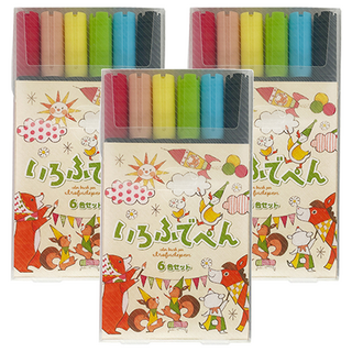 KOKUYO 水性彩繪毛筆 書寫流暢 毛筆筆尖設計, 6色, 3盒