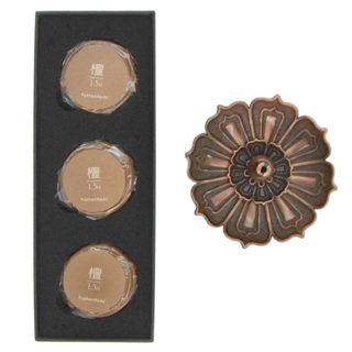 富山香堂 禮盒 檀香盤香1.5H 120片 + 福祿蓮花香爐 1組