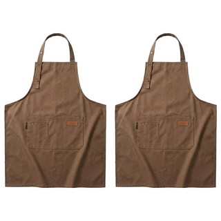 JING PIN WEI QUN 防水工作圍裙, 滌棉帆布材質, 舒適透氣, 擋水擋油, 可調節肩帶, 鈕扣設計, 卡其色, 2件