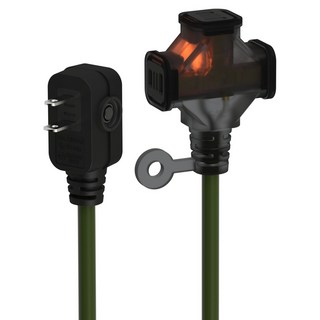 SUN JAKE 永旭電工 3插座耐熱動力軟線 F型平貼式插頭厚度僅2.4公分, 0.3m, 軍綠色, 1條