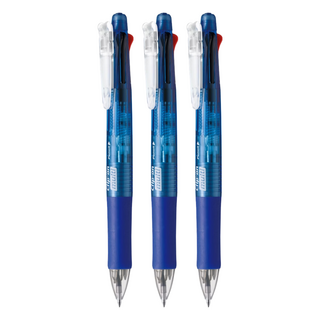 ZEBRA 斑馬牌 Clip-on 多功能原子筆 B4SA1 筆頭附橡皮擦 0.7mm筆尖 彈性筆夾 橡膠握把 四色五合一, 藍色, 3支