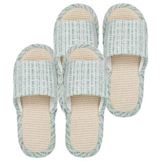 小香風亞麻拖鞋 100%聚酯纖維(鞋面) 100%亞麻(中底), 40~41, 草綠色, 2雙