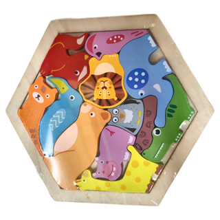 葉子小舖 木製六角拼圖 野生動物 適用15歲以上 2個, 1組, 12片