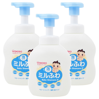 WAKODO 和光堂 潤澤嬰幼兒洗髮泡, 低刺激, 弱酸性, 無香料, 無著色, 泡沫型, 450ml, 3瓶