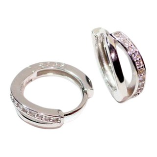 BEOURGUEST 女性 14K 鍍金 圓形 鋯石 彈扣耳環