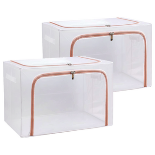 特大透明棉被衣物收納箱 66L, 2個, 藕粉色