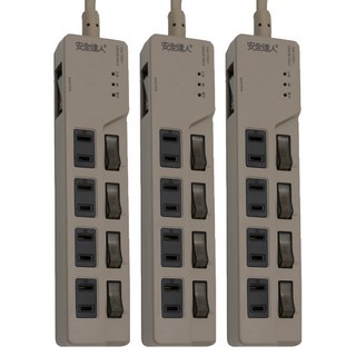 安全達人 BiBi聲AI過載警報延長線5開4插2P, 3個, 沙色, 180cm