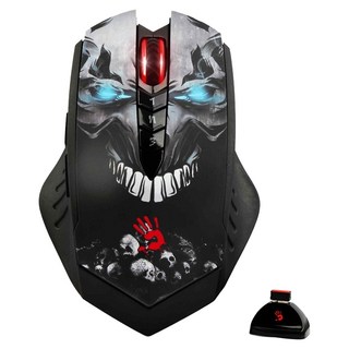 A4TECH 雙飛燕 bloodY 血手幽靈 R80 光微動無線鋰電池遊戲鼠, 0.2秒極速反應 4000 CPI五段切換 免換電池, A4MS-R80, 黑色