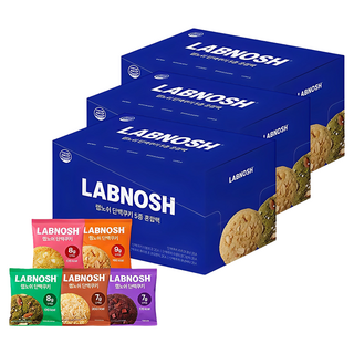 Labnosh 綜合蛋白質餅乾組 雙重巧克力口味 40g 2包+白巧克力橘子口味 40g 2包+杏仁果綠茶口味 40g 2包+花生奶油口味 40g 2包, 3盒, 400g