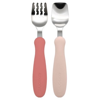 EDISON mama 嬰幼兒學習餐具組, 叉子 + 湯匙, 紅色 + 粉紅色, 1.5歲以上, 1組