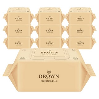 브라운 오리지널 플러스 도톰한 엠보싱 저자극 아기 물티슈 캡형, 55g, 80매, 10개