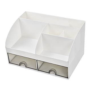 樂居家 多功能桌面收納盒, 簡約風 階梯式分類 大容量 透明抽屜, 白色, 1個