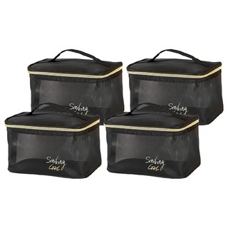 網紗收納包 Set 方形化妝包 布料 黑色, 手提四方包 黑色, 4個