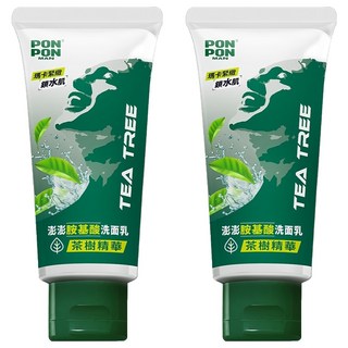 PON PON 澎澎 MAN 胺基酸洗面乳 茶樹精華, 控油抗菌保濕, 添加茶樹精油, 玻尿酸保濕, 100g, 2條