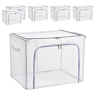 雙開口PVC鋼架衣服收納箱, 藏灰色, 6個