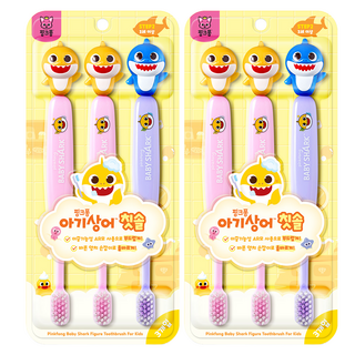 碰碰狐鯊魚寶寶公仔牙刷 第2階段(3~5歲) 3入組, 2組, 混色