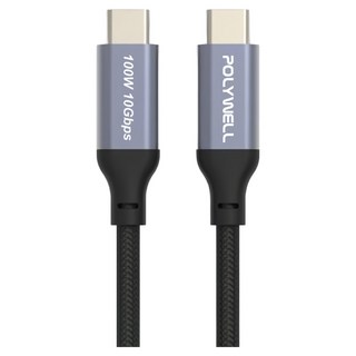 POLYWELL 寶利威爾 USB3.1 Gen2 Type-C 5A高速充電線, 2m, 黑色, 1條