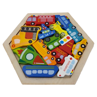 木製六角拼圖 造型拼圖 兒童拼圖 益智玩具 交通工具 15歲以上 2個, 1組, 15片