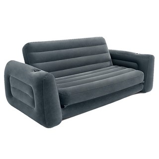 INTEX 二合一雙人充氣沙發床 三人座可變成超大雙人床 左右側杯架設計 居家露營皆適用, 224 x 203 x 66cm, 黑色