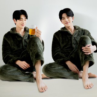 TERAWOOD 男士刷毛絨口袋睡眠睡衣上下兩件組
