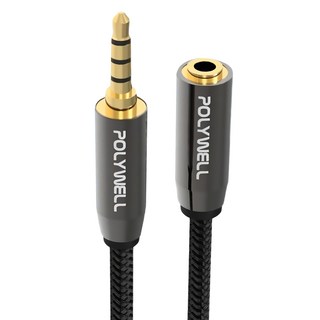 POLYWELL 寶利威爾 公對母 四極 50cm 3.5mm, PW15-W52-B010, 黑色, 1條