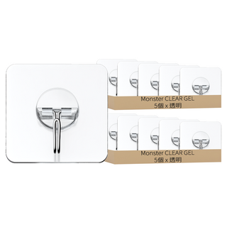 Monster CLEAR GEL Hook 無痕掛鉤套裝, 透明, 10個