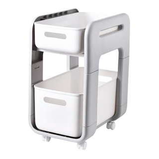 BF089 抽屜收納櫃 帶輪 兩層, 25.5cm, 白灰, 2個