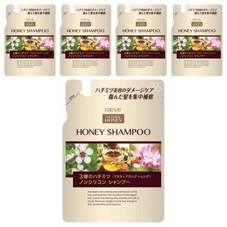 熊野油脂 3種蜂蜜洗髮精 蜂蜜滋養、無矽靈配方 修護受損髮質 使秀髮恢復光澤, 350ml, 5包