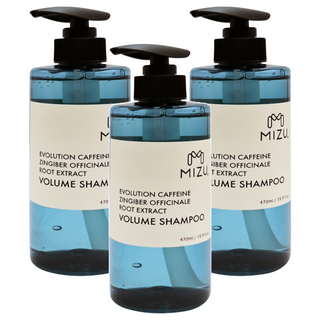 MIZU 咖啡因豐盈健髮洗髮精 470ml 咖啡因活性成分喚醒頭皮活力 有機薑根萃取液滋養髮根 水解小麥蛋白修護毛鱗片, 3瓶