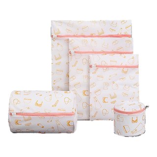 日式雙層細網洗衣袋，超值五件組, 小粉清新款, 1組