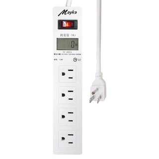 Mayka 明家 電腦用4插1開關延長線 LCD耗電量顯示 智慧安全 1650W, 1.8m, 白色, 1條