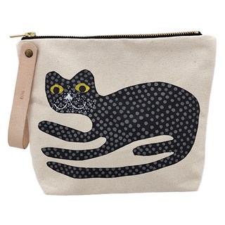 Ratha 手繪帆布手拿包, 黑貓 白色, 22.5 × 18.5cm