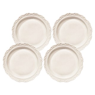 JUST HOME 法式浮雕7吋陶瓷平盤4入組, 平盤4個, 白色, 1組
