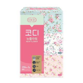 코디 뉴플라워 천연펄프 미용티슈 2겹, 250매, 3개