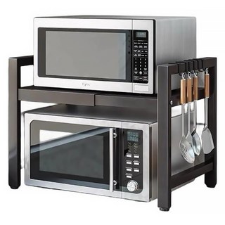 E家工廠 262-HB收縮微波爐架 廚房收納層架 黑色, 40~64 x 36.5 x 45cm, 2