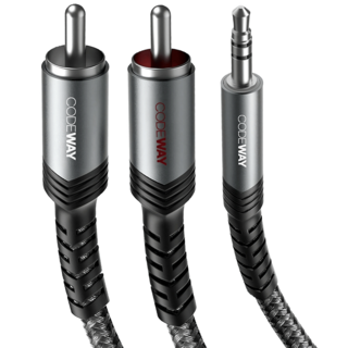 CODEWAY 3.5mm to 2RCA 高傳真音質 音源線 適用各類音響設備 3m, 黑色, 單一商品, 1條