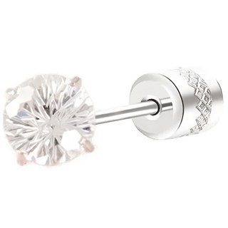 耀眼美人 六角鋯石鑽活力白醫療鋼不銹鋼耳環 Set 前後雙鋯石 後鎖式耳環, 銀色