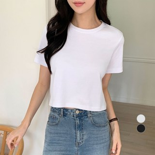 아피나르 여성용 고밀도 순면 반팔 세미크롭 티셔츠