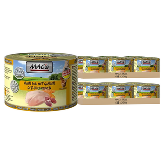 MAC's 馬克 主食貓罐 保健視力及心臟 無添加防腐劑 不含穀物大豆, 雞肉 + 雞心, 200g, 12罐