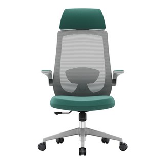 DEPE 電腦椅 CHA56 淺灰墨綠 人體工學設計 透氣網布 可調節頭枕, 64 x 64 x 119cm