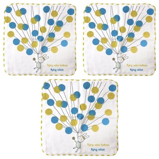 Gemini 双星毛巾 紗布氣球小兔印花小方巾 100%純棉 24*24公分 綠色, 3條