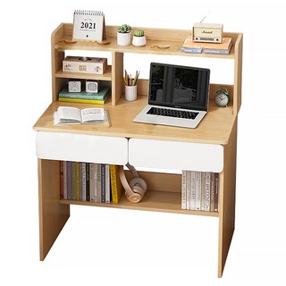 書桌，帶書架, 橡膠木 + 白色, 1個, 70*48*109CM
